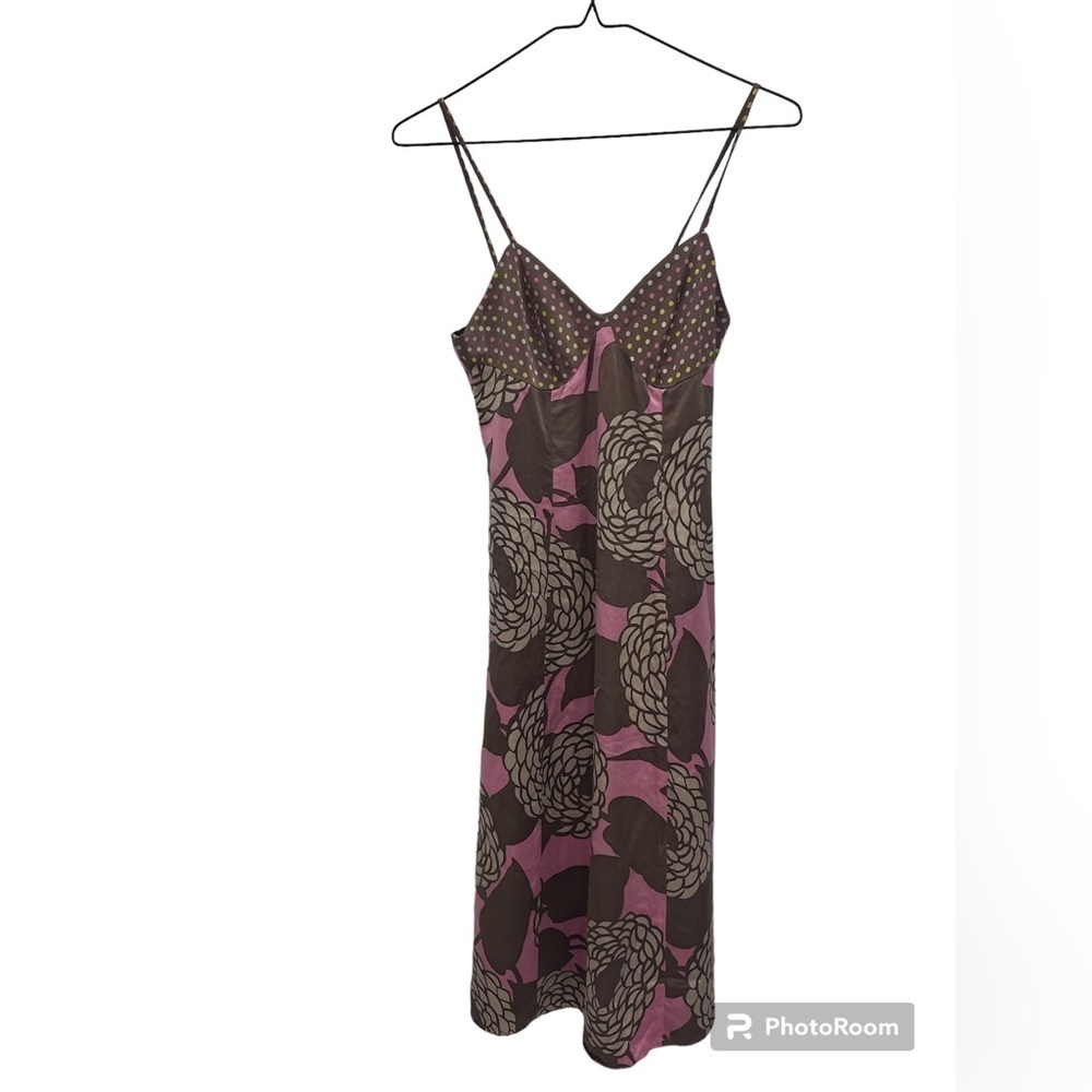 2/40$ Silk slip on midi dress xs brown and pink wonderlust